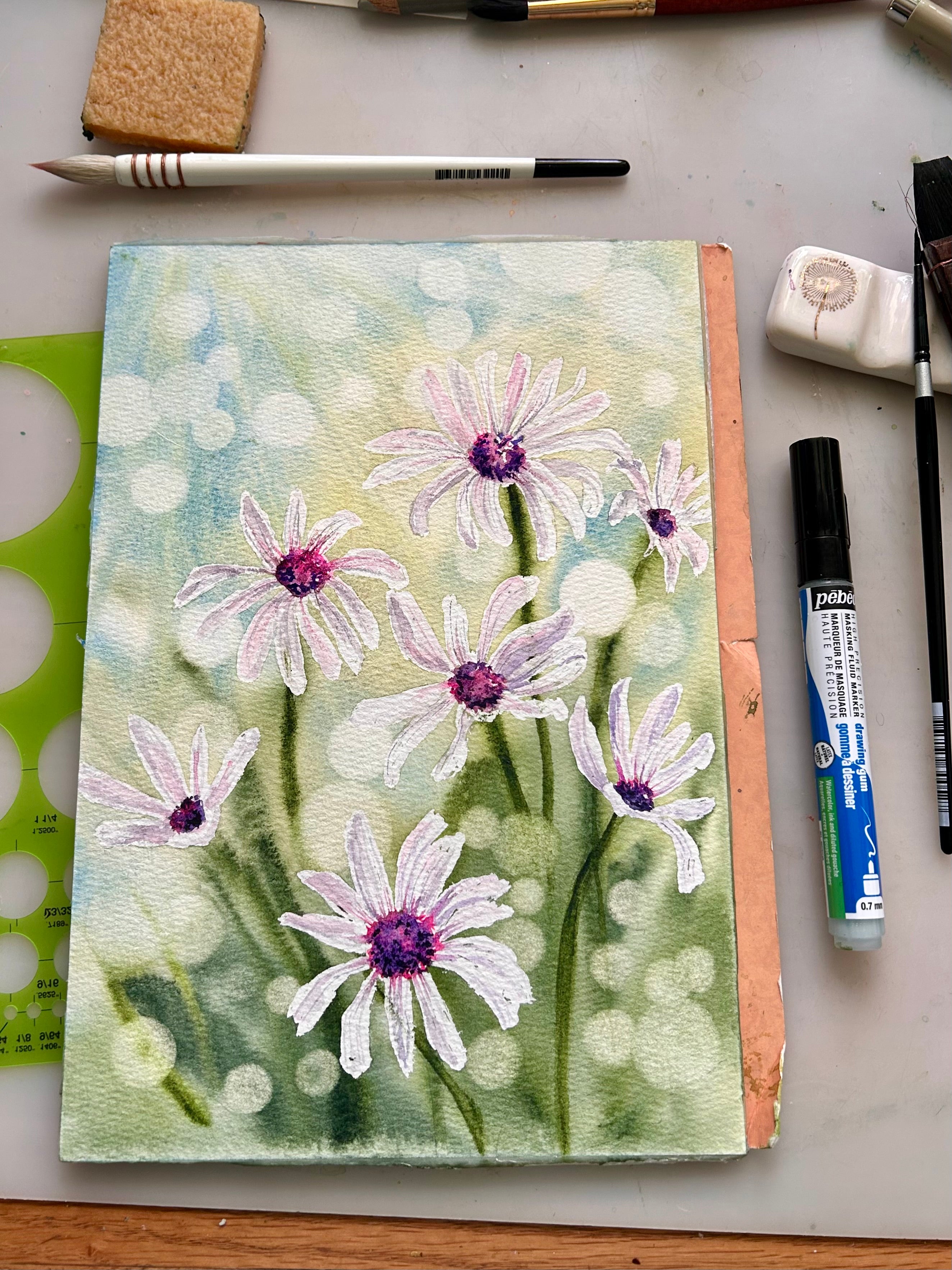 July 18th, Bokeh Daisy Watercolor Class: 2HR