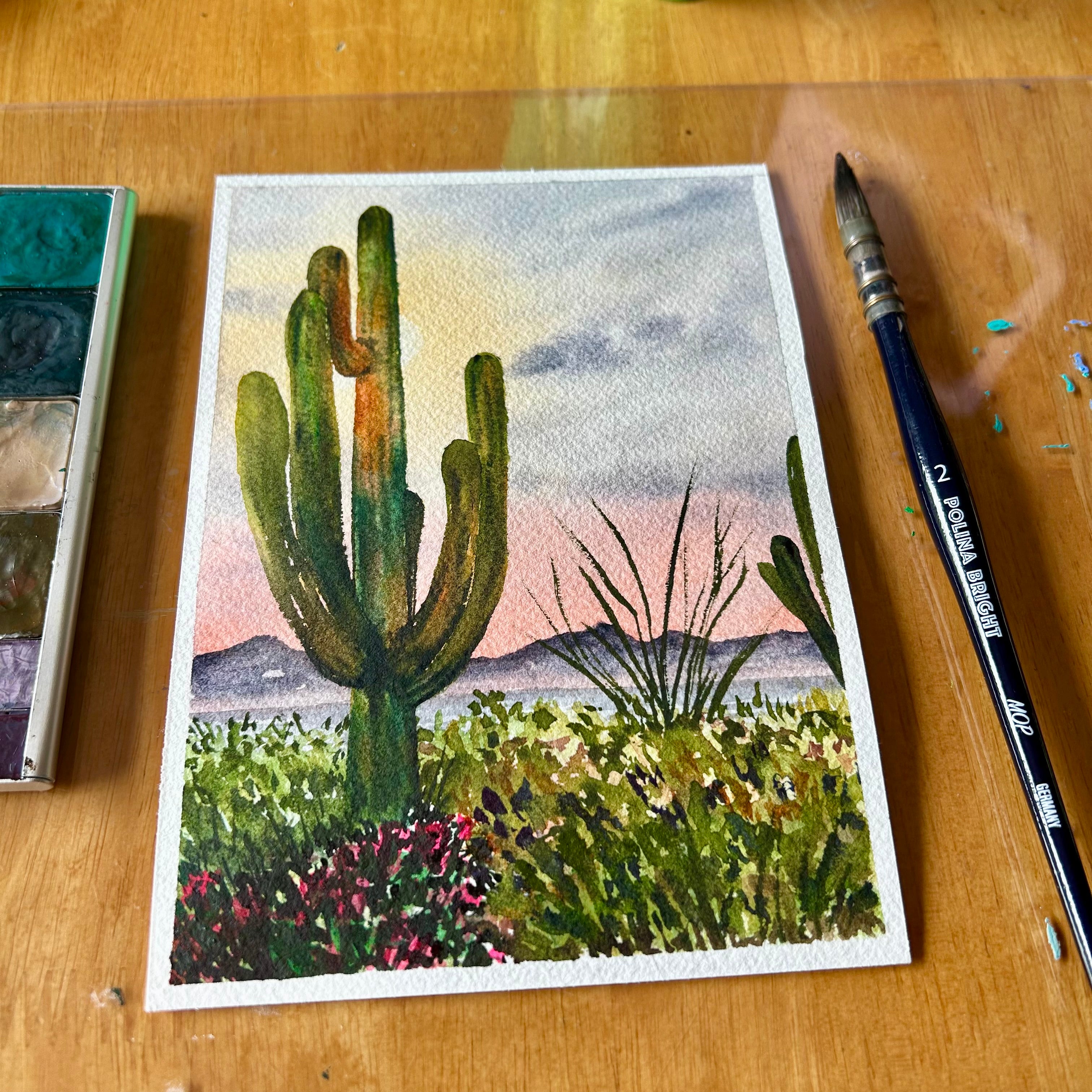 June 27th, Loose Watercolor Landscape Class: Cactus: 2HR